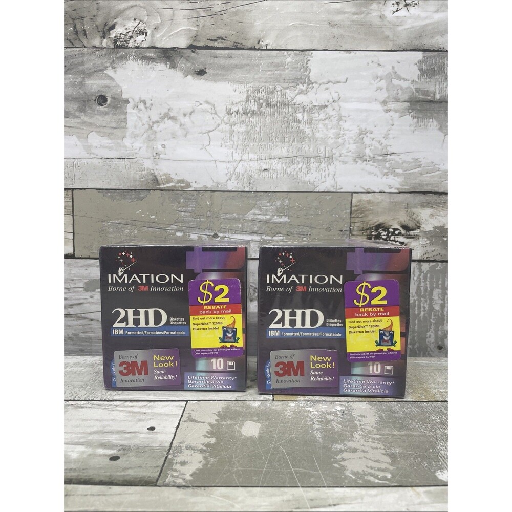 2 Packs Imation 3.5" Floppy Disks Diskettes 10 Pack Formatted 1.44MB 2HD New
